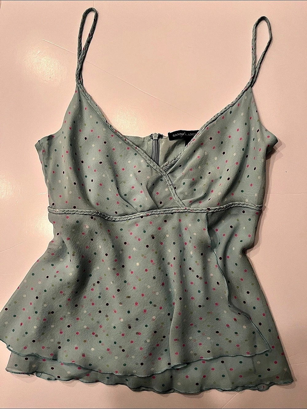 Sandro Angelozzi Silk Polka Dot Camisole in Turquoise
Size 34 NWT